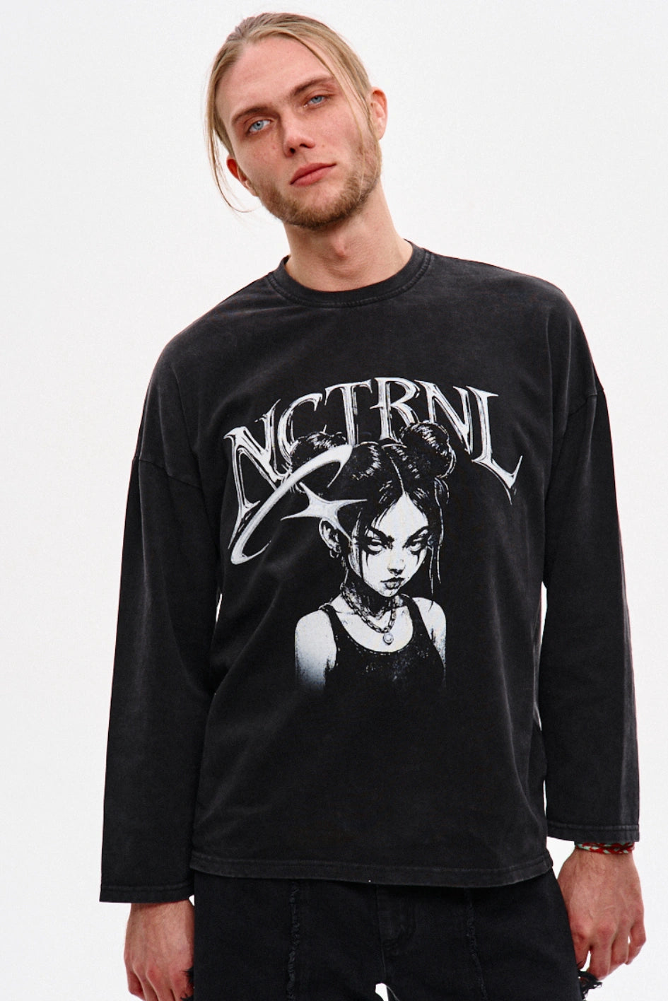 Męski longsleeve NCTRNL z efektem sprania „Angry”