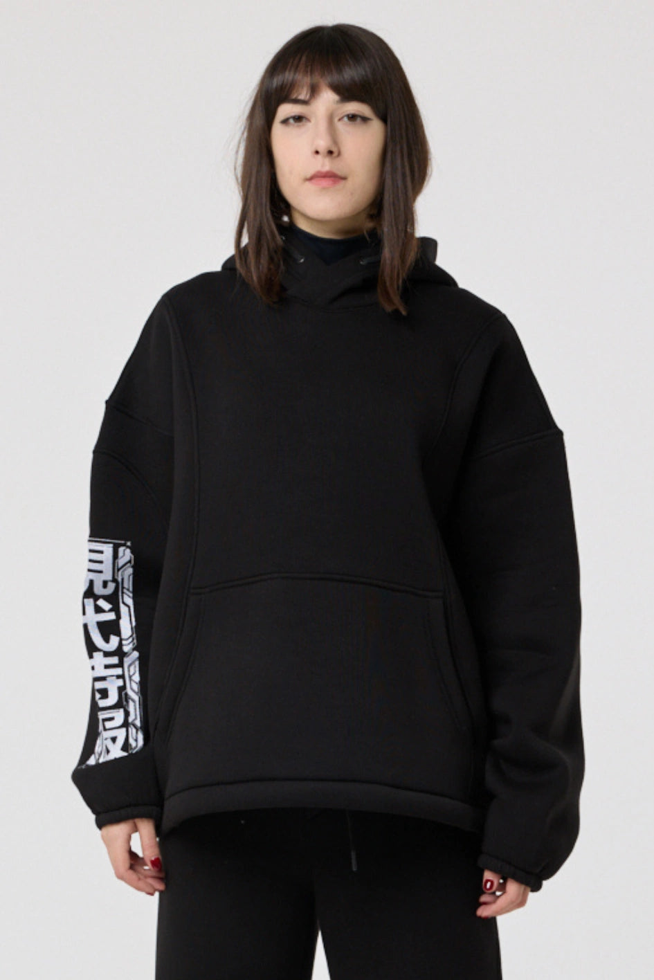 Hoodie with an integrated balaclava and embroidery “Ryuu” 