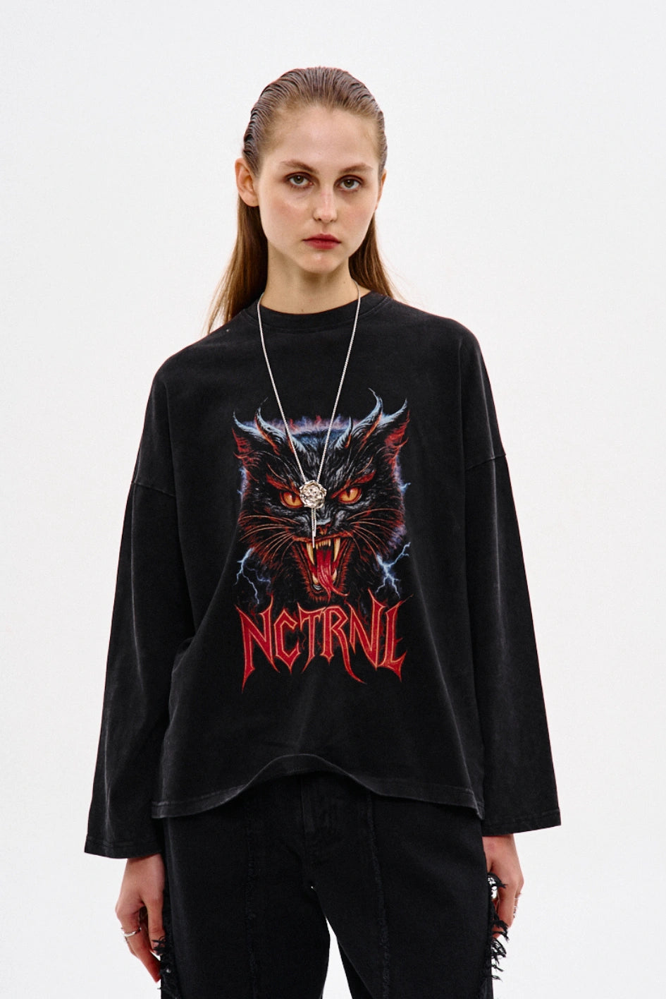 Longsleeve NCTRNL z efektem sprania „Angry Cat”