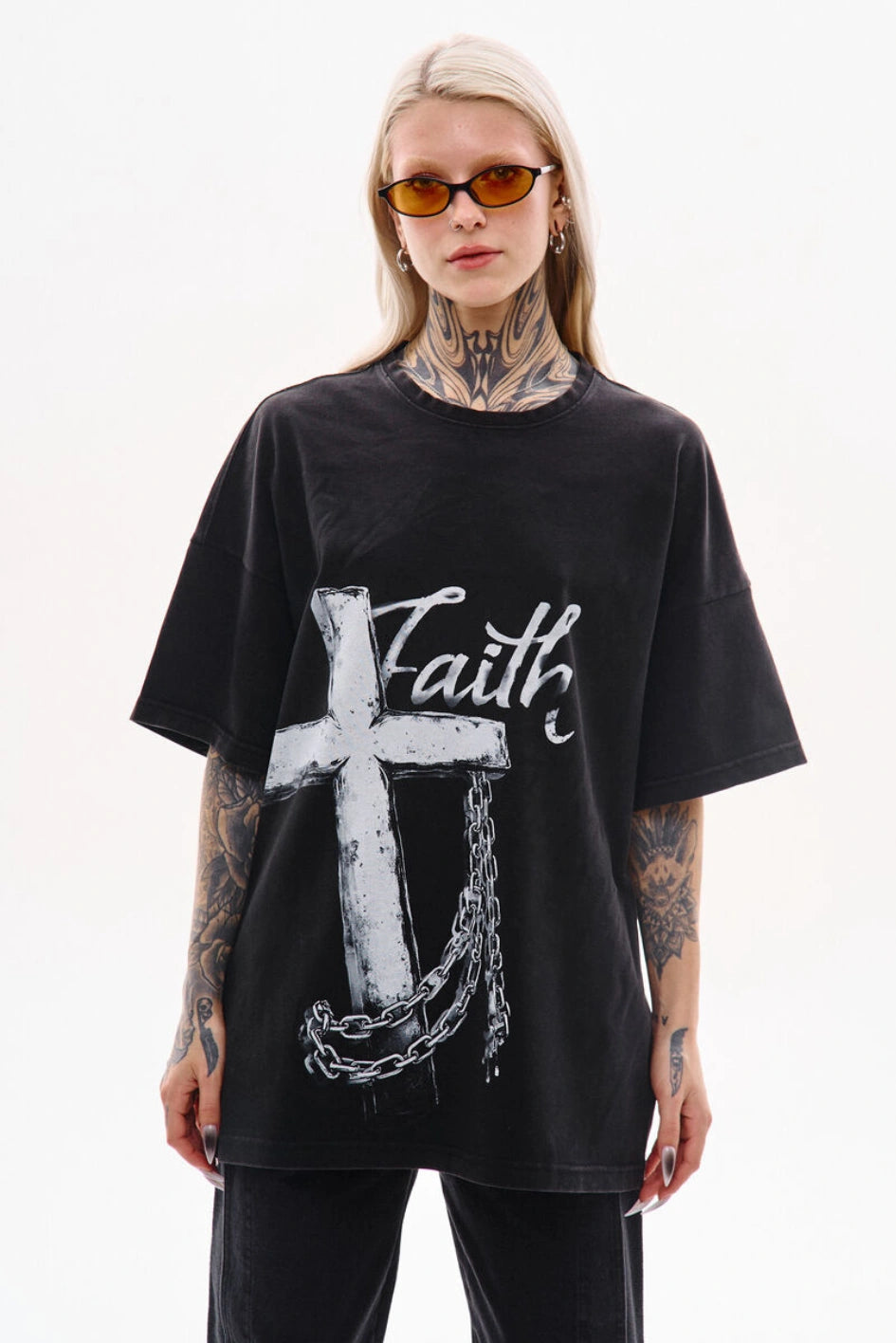Oversized T-shirt with a washed effect "Christ"