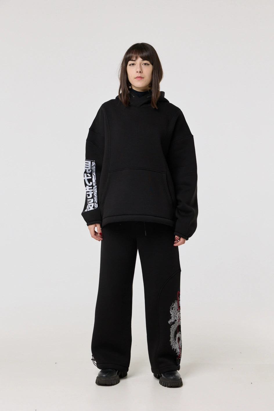 Hoodie with an integrated balaclava and embroidery “Ryuu” 