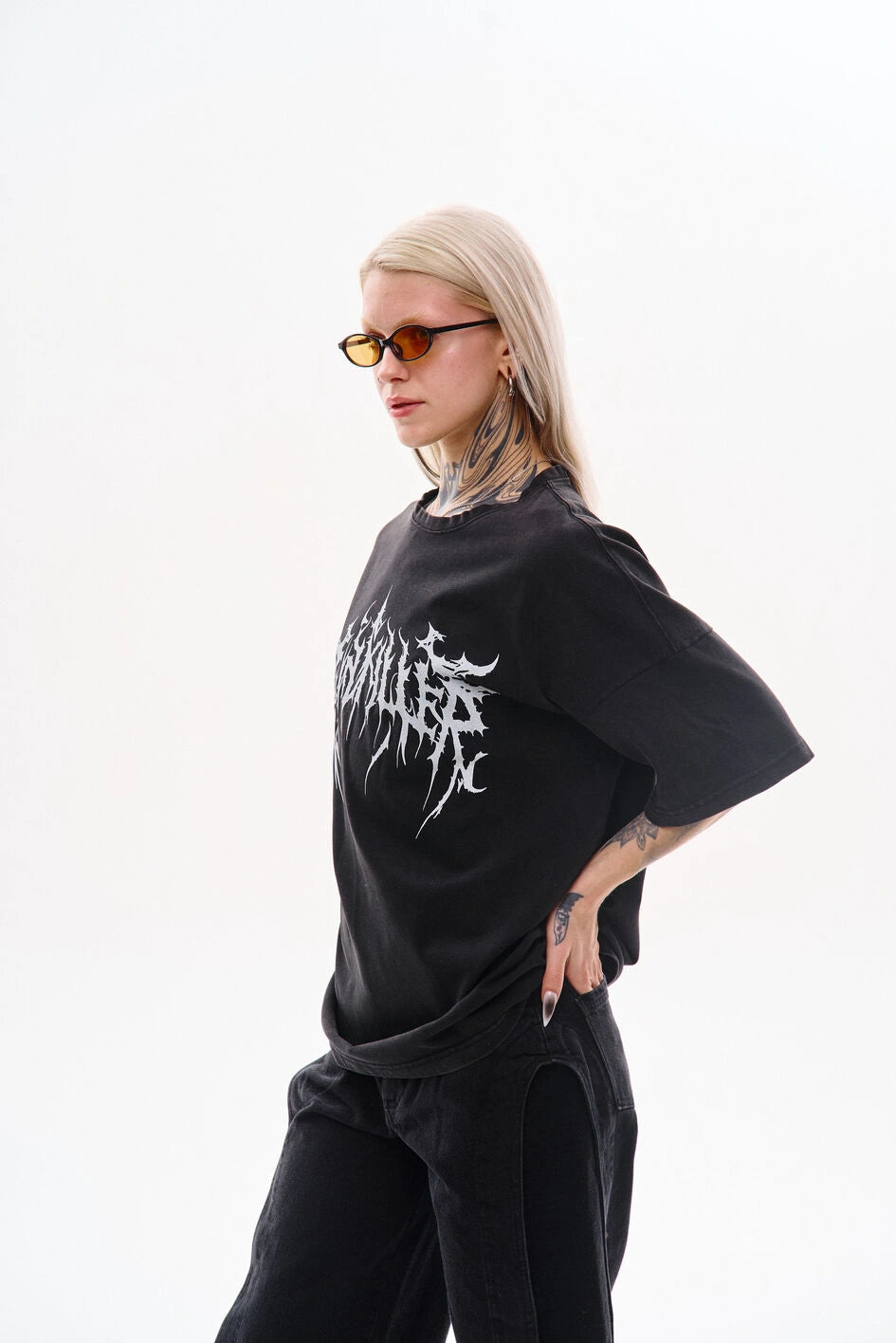 Oversize-T-Shirt mit Washed-Effekt „Pain Killer“