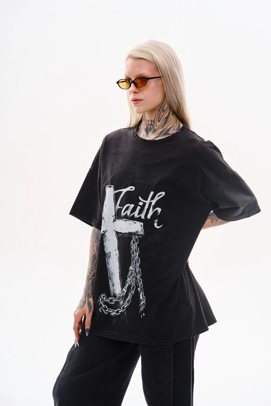Oversize-T-Shirt mit Washed-Effekt "Christ"